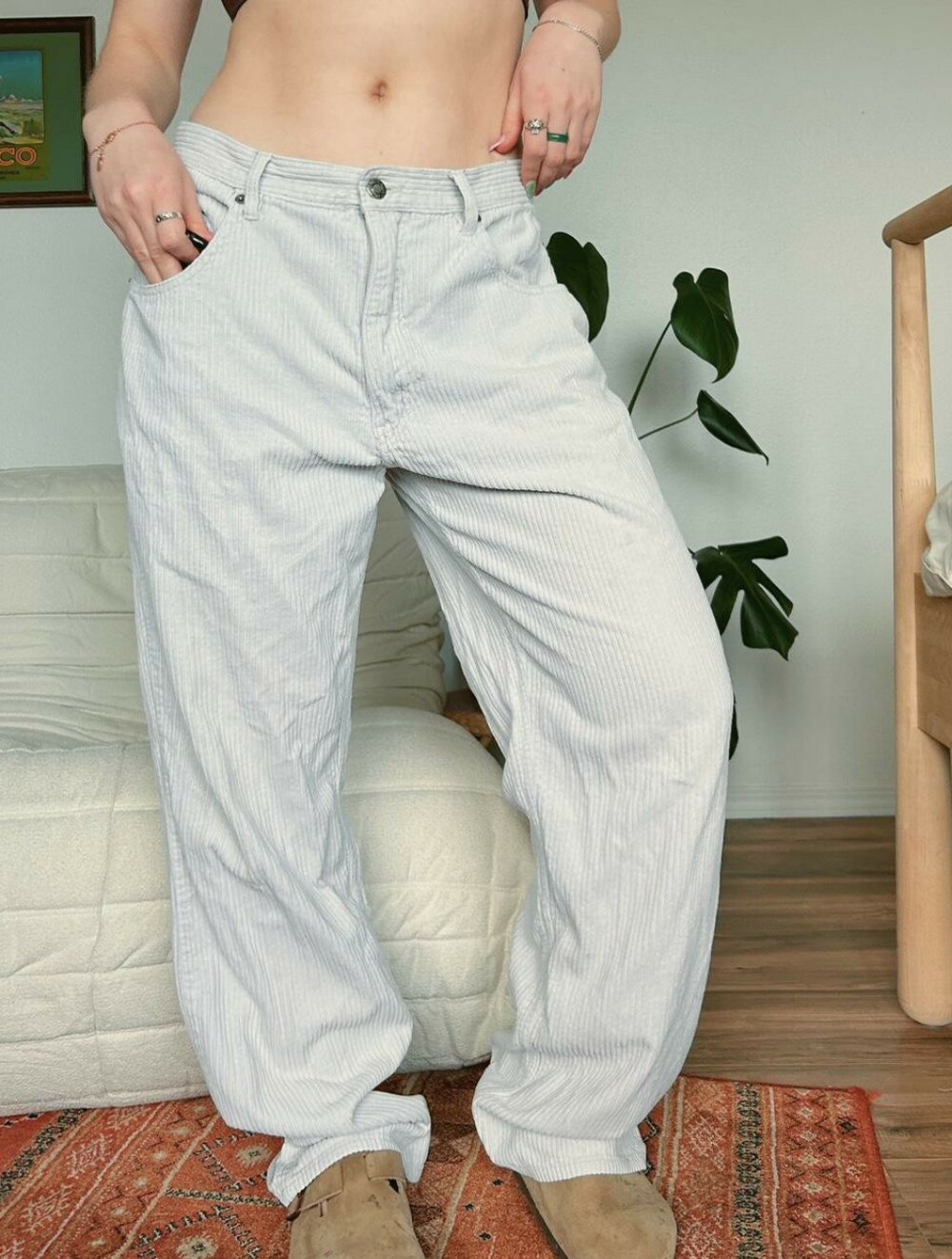 BUGLE BOY Y2K Thick Corduroy Beige Super Baggy Wide Leg Skater Pants 36W 32L